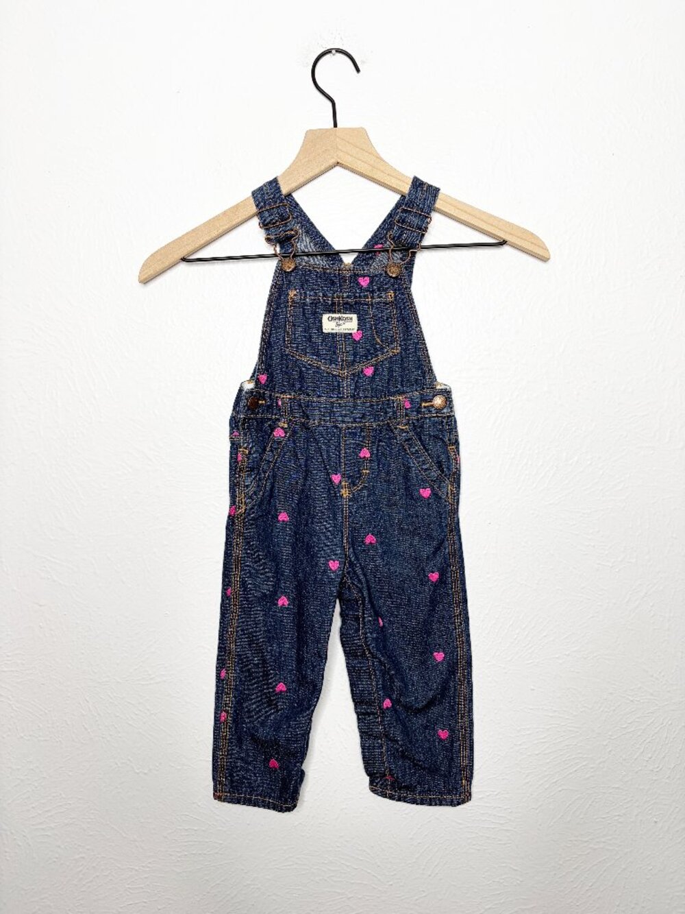 OshKosh B'Gosh Heart Embroidered Denim Overalls Size 24M